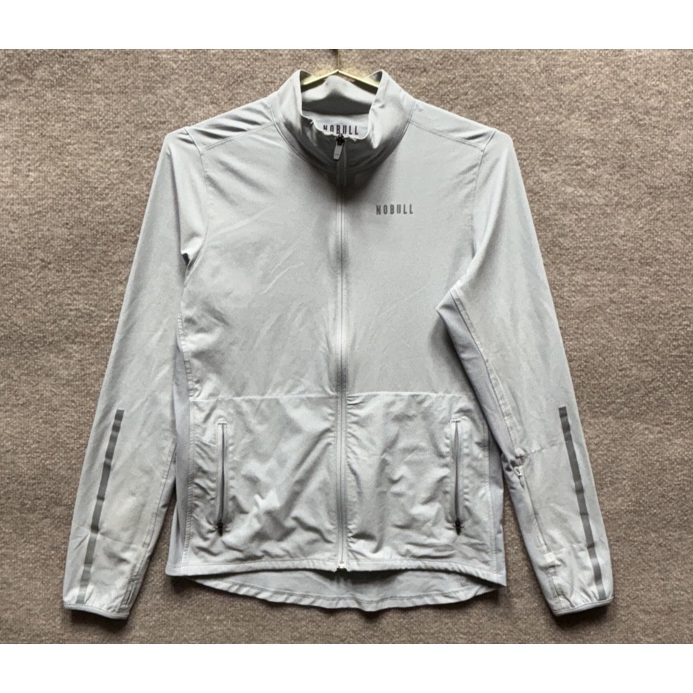 NoBull Full Zip Lightweight Jacket Womens Medium Slate Gray Blue Mock Neck EUC